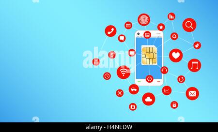 smartphone and sim card with apps icon floating Stock Vector