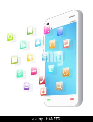 smartphone with floating icon and mobile app development screen Stock Vector