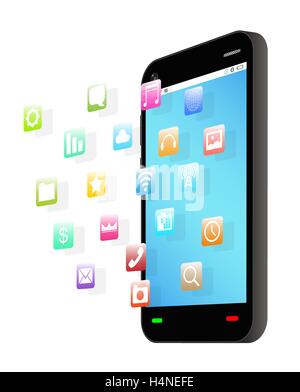 smartphone with floating icon and mobile app development screen Stock Vector