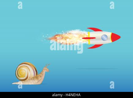 slow snail and speed rocket Stock Vector