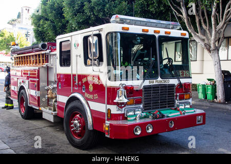 Fire Engine in downtown San Francisco, California, USA. Stock Photo
