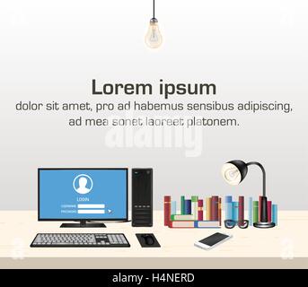desktop personal computer set on a work table Stock Vector