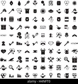 100 Apiary icons set Stock Vector
