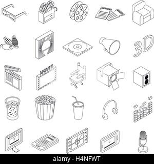 Cinema icons set, isometric 3d style Stock Vector