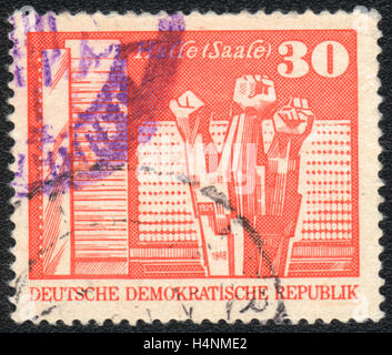 A postage stamp printed in DDR Germany,  shows  Workers' Memorial, Halle,  1973 Stock Photo