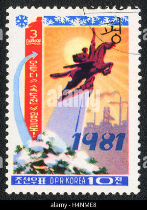 A postage stamp printed in DPR KOREA  shows North Korea monument,  1981 Stock Photo