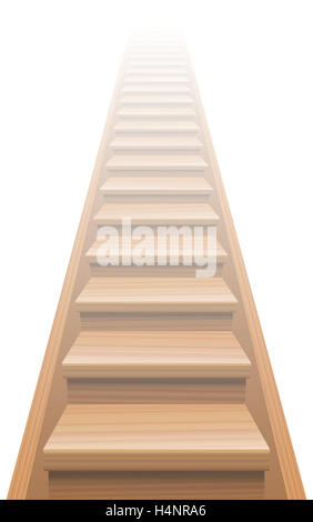 Wooden stairway to heaven. Illustration on white background. Stock Photo