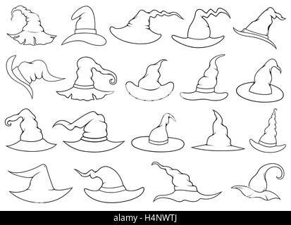 Set of different witch hats Stock Photo