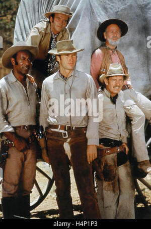 RAWHIDE  CBS TV western series 1959-1965 from left: Raymond St Jacques, Eric Fleming, Clint Eastwood, Paul Brinegar, Steve Raines Stock Photo