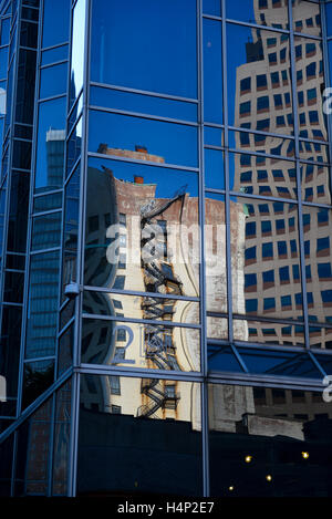 USA, Pittsburgh PA Pennsylvania reflection of an old building in the glass off the PPG Building Stock Photo