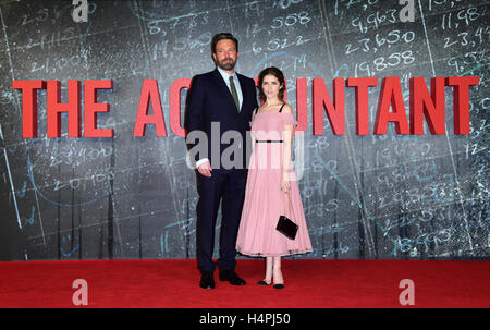 Ben Affleck and Anna Kendrick attending the European premiere of The Accountant at Cineworld in Leicester Square, London. See PA story SHOWBIZ Accountant. PRESS ASSOCIATION Photo. Picture date: Monday 17th October, 2016. Photo credit should read: Ian West/PA Wire. Stock Photo