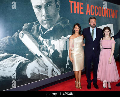 Cynthia Addai-Robinson, Ben Affleck and Anna Kendrick attending the European premiere of The Accountant at Cineworld in Leicester Square, London. See PA story SHOWBIZ Accountant. PRESS ASSOCIATION Photo. Picture date: Monday 17th October, 2016. Photo credit should read: Ian West/PA Wire. Stock Photo