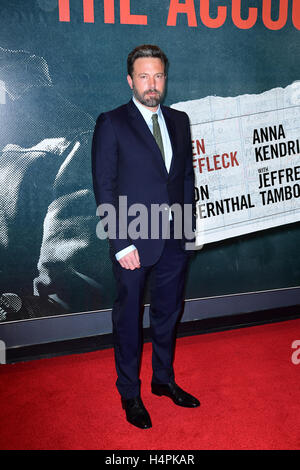 Ben Affleck attending the European premiere of The Accountant at Cineworld in Leicester Square, London. See PA story SHOWBIZ Accountant. PRESS ASSOCIATION Photo. Picture date: Monday 17th October, 2016. Photo credit should read: Ian West/PA Wire. Stock Photo
