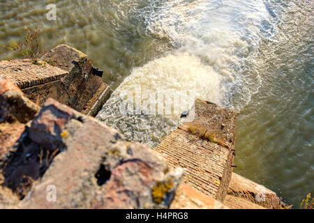 artificial waterfall above view pov Stock Photo