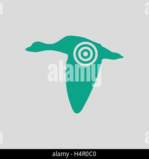 Flying duck  silhouette with target  icon. Gray background with green. Vector illustration. Stock Vector