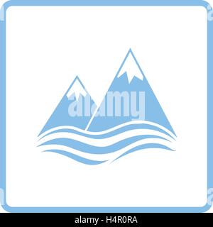 Snow peaks cliff on sea icon. Blue frame design. Vector illustration. Stock Vector