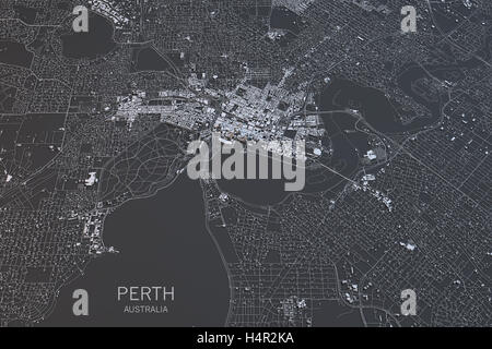 Perth map, satellite view, city, Australia. 3d rendering Stock Photo