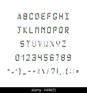 Printed font. Fonts 80s, 90s with a hologram. Simple Letters and symbols Stock Vector