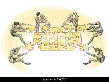 business team. business connection corporate team jigsaw puzzle concept Stock Vector