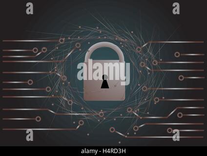 computer security.  digital padlock over circuit board ground Stock Vector