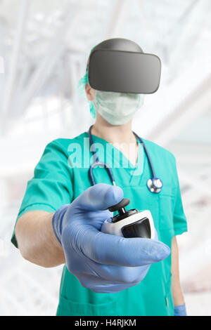 Doctor wearing virtual reality glasses - indoors shot Stock Photo