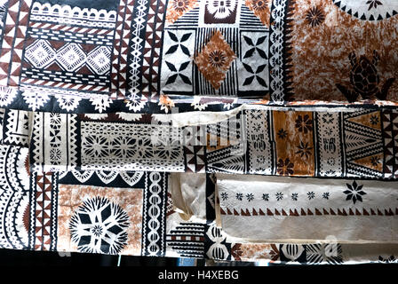 fiji, suva, tapa cloth on sale in handicraft flea market Stock Photo