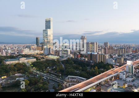 Osaka, Japan - November 28 2015: Osaka Skyline. Abeno Harukas the tallest building in Osaka is visible in the distance. Stock Photo