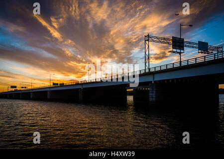 Sunset over the Potomac River and George Mason Memorial Bridge in Washington, DC. Stock Photo