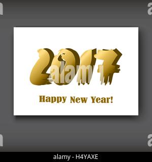 Happy New 2017 Year, modern design gold on white background, year 2017 in brush stroke pattern vector illustration Stock Vector