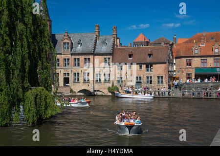 Canal tour boats , Dijver, Bruges, Belgium Stock Photo