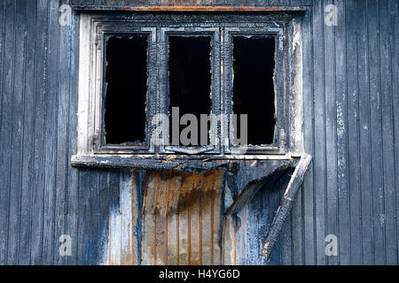 Burnt  fire damaged building,Torshavn, Streymoy, Faroe Islands, North Atlantic, Europe