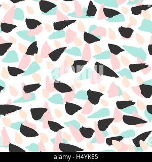 Hand painted brush strokes in light blue, pastel pink and black on white background. Seamless abstract repeating background. Stock Vector