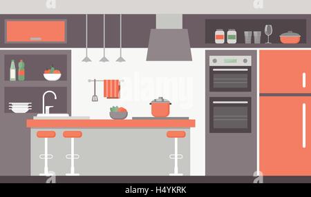 Modern kitchen interior with design furniture and appliances Stock Vector