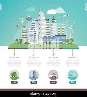 Green sustainable city, ecology and environment infographic, text and copy space Stock Vector