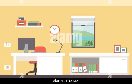 Colorful modern office with desk and computer Stock Vector