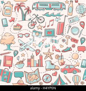 Travel and tourism hand drawn seamless pattern Stock Vector