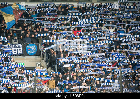 IFK Norrköping supporters Peking Fanz at Curva Nordahl as IFK meet Malmö FF at Östgötaporten in Norrköping Stock Photo