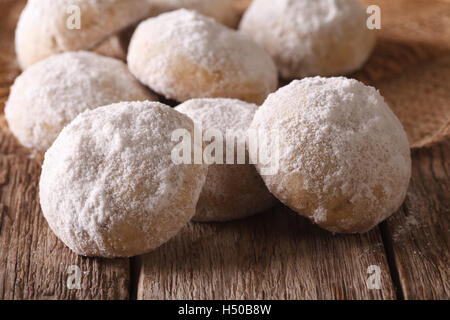 Polvoron freshly baked cookies closeup on wooden table. horizontal Stock Photo