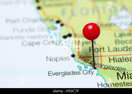 Everglades City pinned on a map of Florida, USA Stock Photo