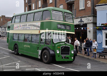 Hants & Dorset (now More Bus) celebrates its 100th anniversary on Poole Quay with a display of vintage buses and coaches Stock Photo