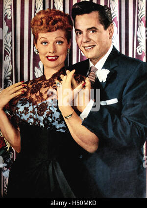 LUCILLE BALL (1911-1989) US film and TV actress and producer with then husband Desi Arnaz in 1955 Stock Photo