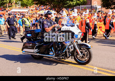 Police motorcycle escort for the Pride of Southland University of Tennessee marching band at Neyland Stadium, Knoxville, TN Stock Photo