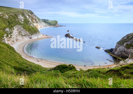 View of Man o'War Beach and St. Oswald's Bay, Dorset, England, UK, from the clifftop Stock Photo