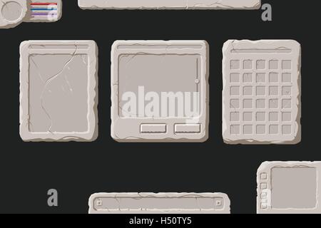 Set of vector stone interface elements for a fantasy game. Stock Vector