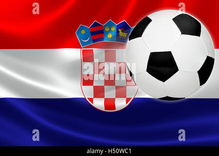 Ball leaps out of the flag of Croatia, where soccer is a national passion. Stock Photo