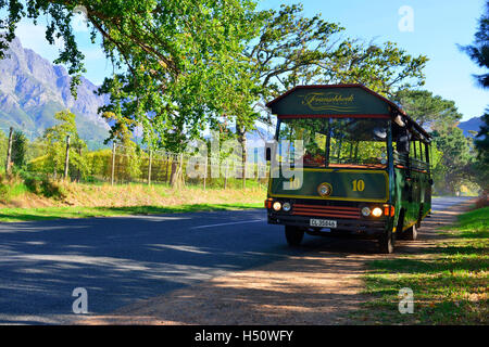 Franschhoek Wine Tour tram ( based on the actual tram in Franschhoek ) used to take tourist around  the neighbourhood vineyards Stock Photo