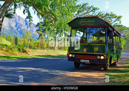 Franschhoek Wine Tour 'tram'(based on the actual tram in Franschhoek ) used to take tourist around the neighbourhood's vineyards Stock Photo