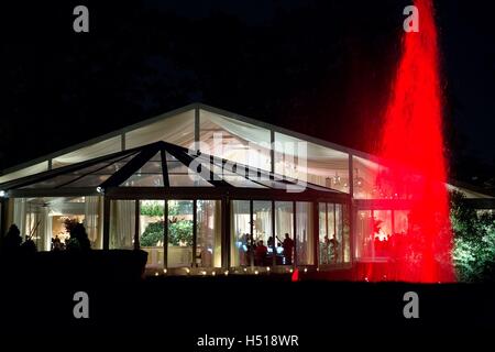 Washington DC, USA. 18th Oct, 2016. The tent for the State Dinner is lighted with the colors of the Italian flag in honor of Italian Prime Minister Matteo Renzi on the South Lawn of the White House October 18, 2016 in Washington, DC. Credit:  Planetpix/Alamy Live News Stock Photo