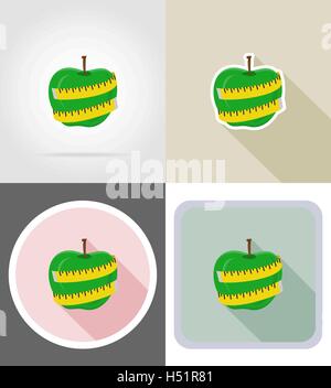 apple and measuring tape flat icons vector illustration isolated on background Stock Vector
