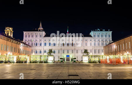 Royal Palace of Turin at night - Italy Stock Photo